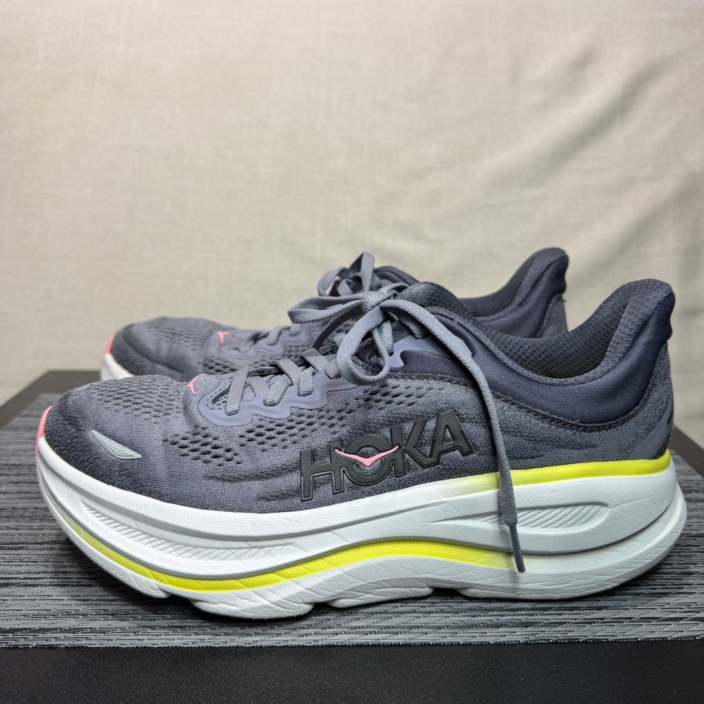 Hoka One Bondi 9 Running Shoes - Women 8.5 - Gray Yellow 1162012-CYG